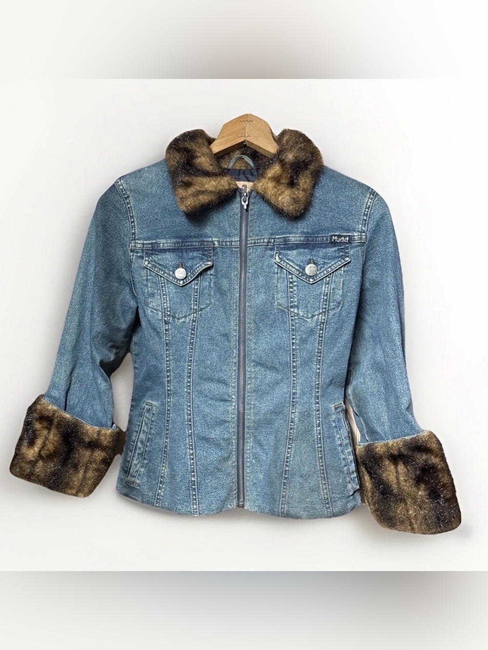 VTG Women’s Mudd Y2K Denim Jacket Faux Fur 90's Streetcore Rock Star Festival Sm